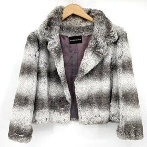 Nordstrom Gray Chinchillian Faux Fur Mob Wife Striped Vintage Medium Jacket
